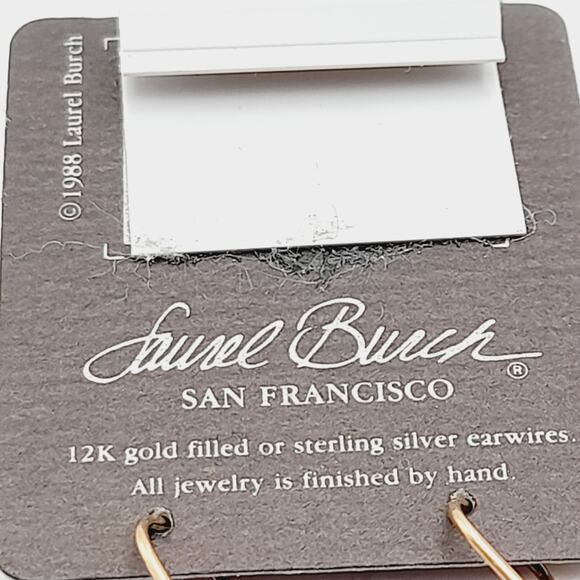 Vintage Laurel Burch Hollyhock Red Enamel Gold Plate 1988 Earrings Original Card - Picture 5 of 10